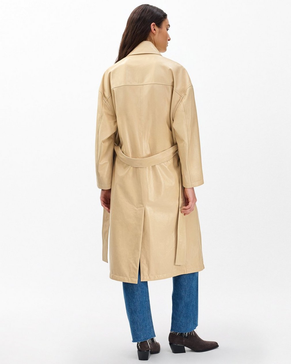 Rue Lamb Leather Trench Coat Tan - Image 7