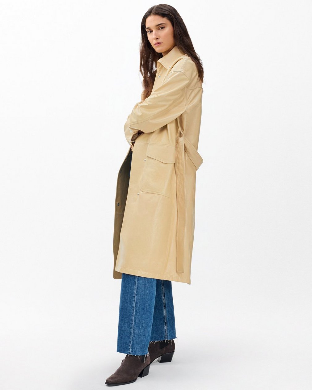 Rue Lamb Leather Trench Coat Tan - Image 8