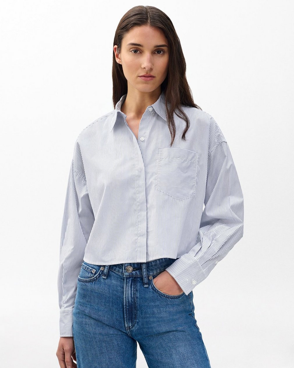 Marin Cropped Striped Shirt White Stripe - Image 5