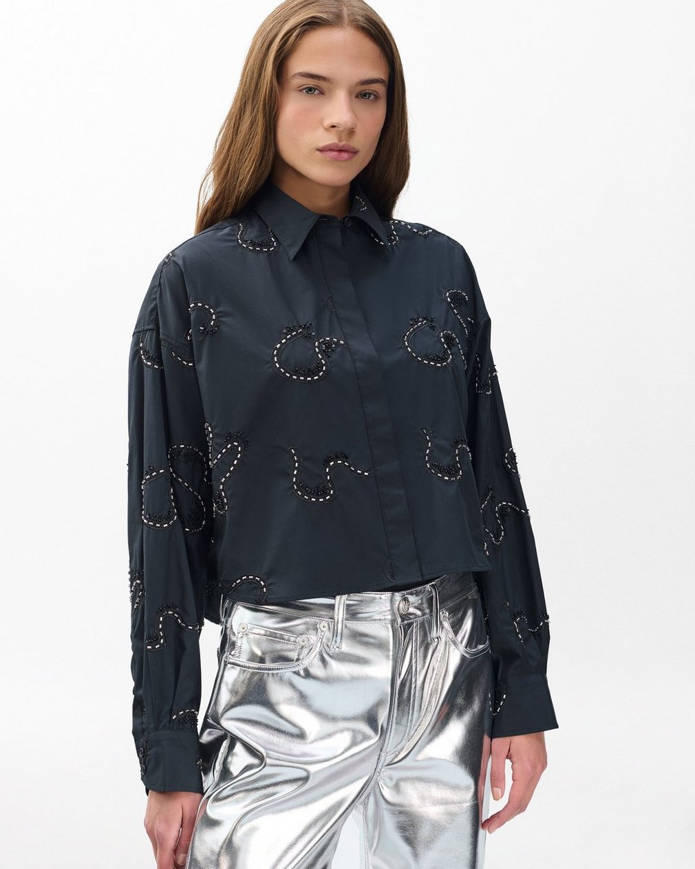 Beatrice Embroidered Poplin Shirt Black Embroidery