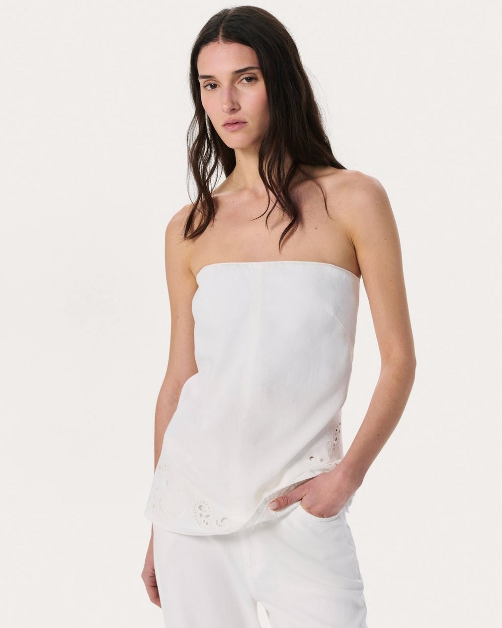 Aurora Denim Top White Eyelet