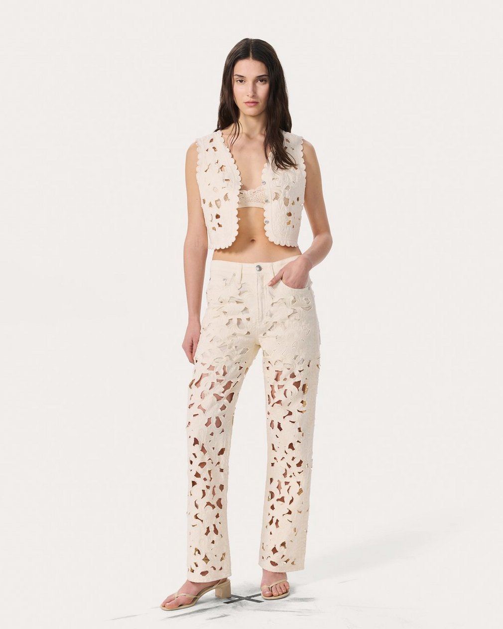Coralie Cutout Denim Vest Ecru - Image 3