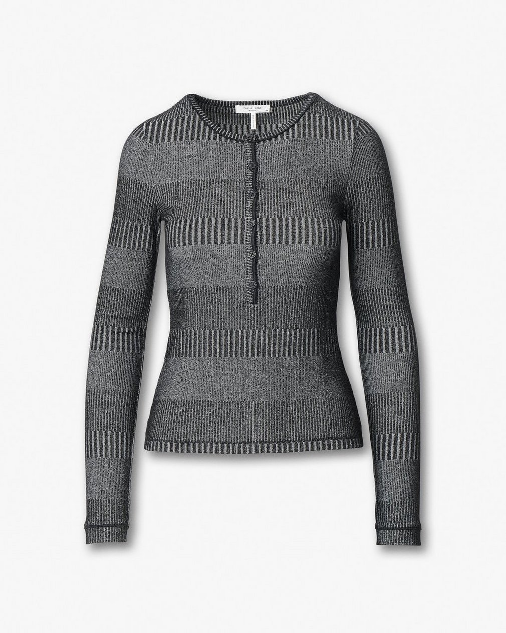 The Knit Striped Ribbed Henley Black White Multi - Image 2