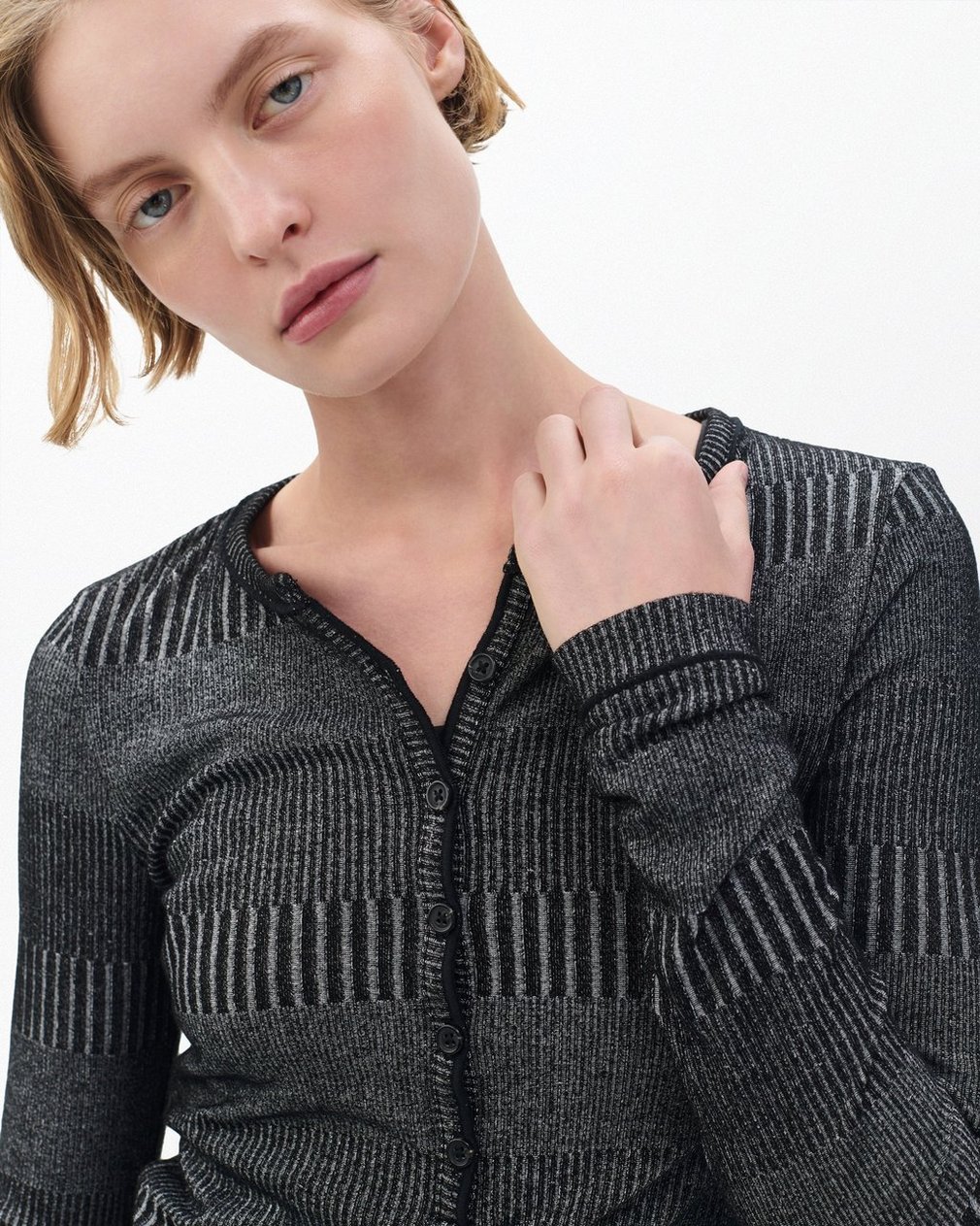 The Knit Striped Ribbed Henley Black White Multi - Image 4