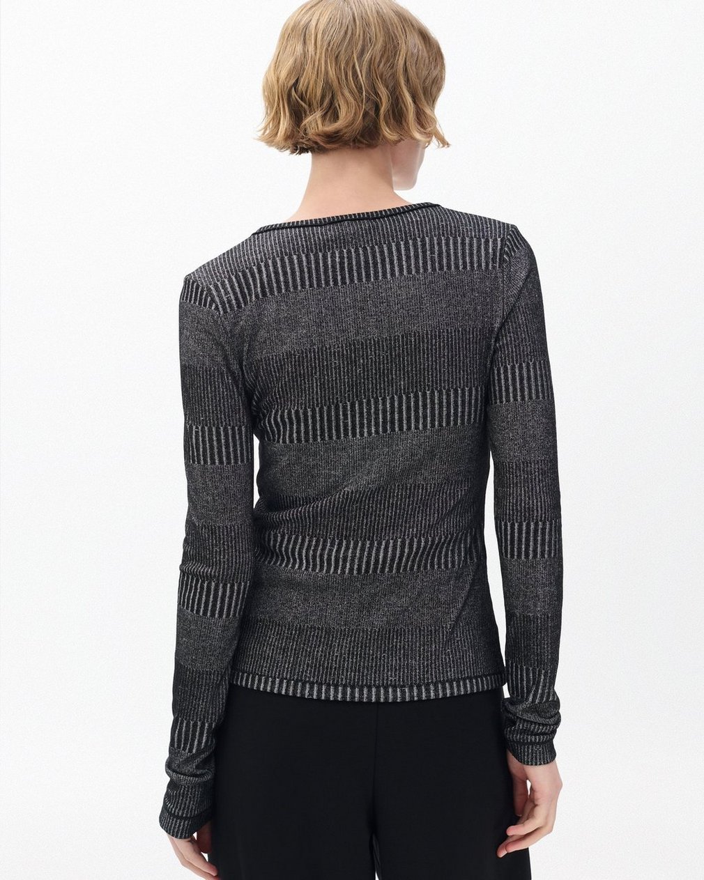 The Knit Striped Ribbed Henley Black White Multi - Image 6