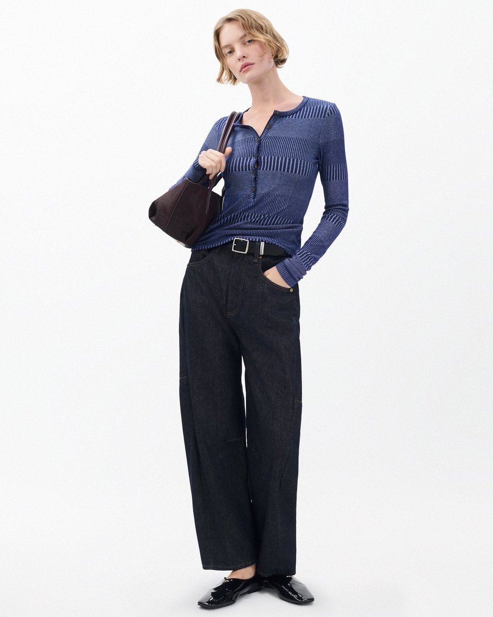 The Knit Striped Ribbed Henley Sky Blue Multi - Image 2