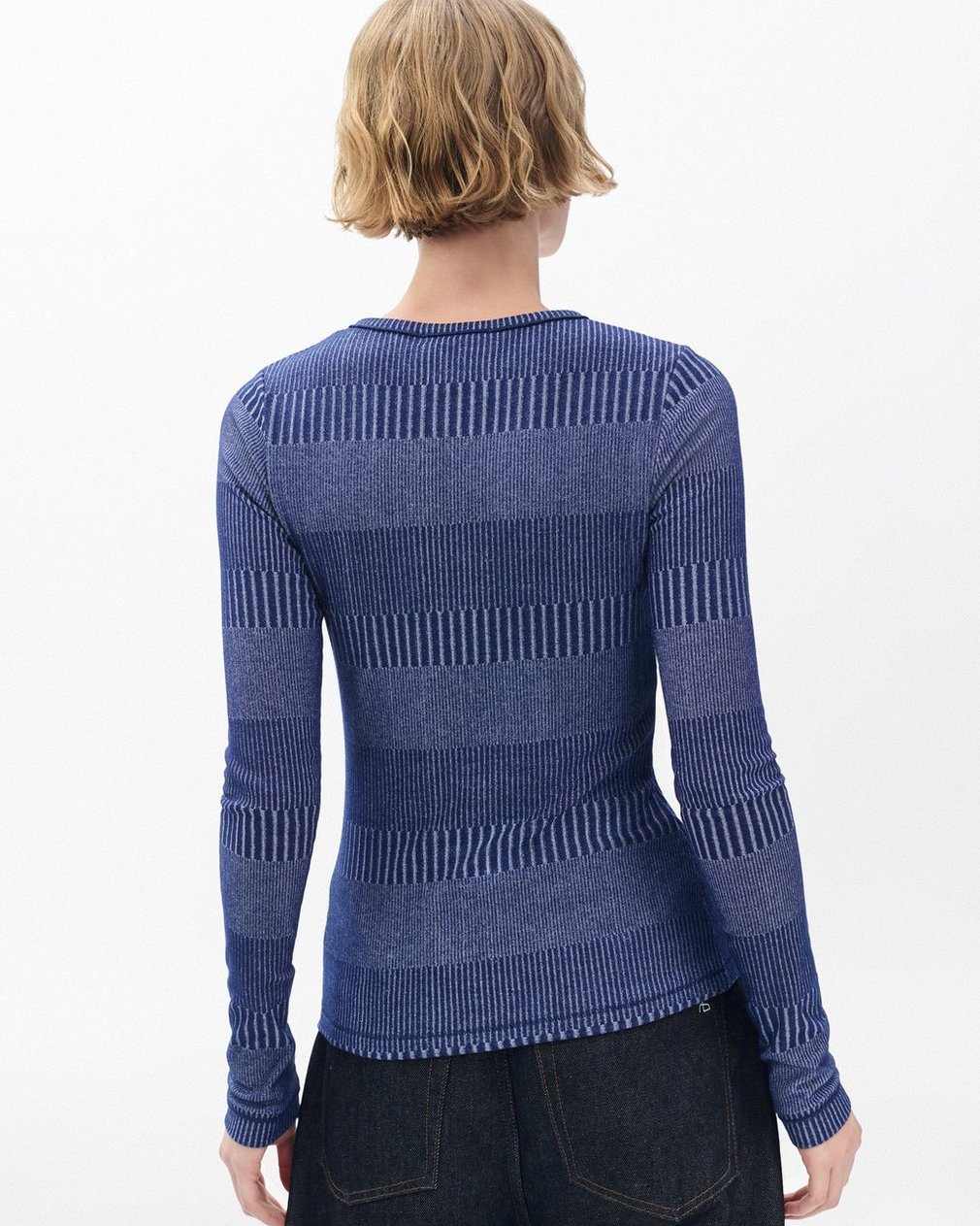 The Knit Striped Ribbed Henley Sky Blue Multi - Image 5