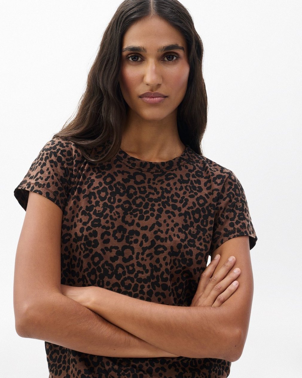 Leopard-Print Cotton T Shirt Brown Multi