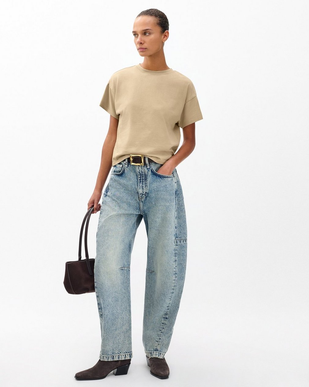 Kelly Boxy Cotton T Shirt Dusty Taupe - Image 3