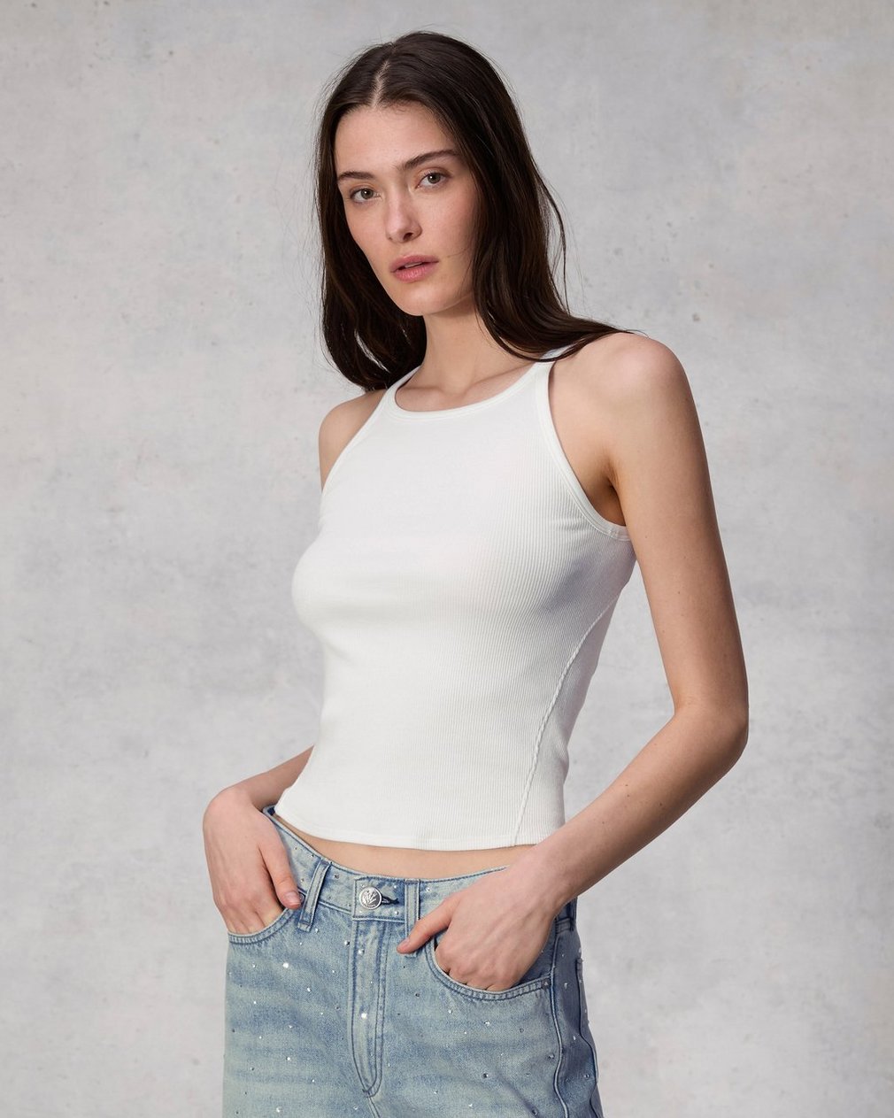 Essential Rib String Tank White