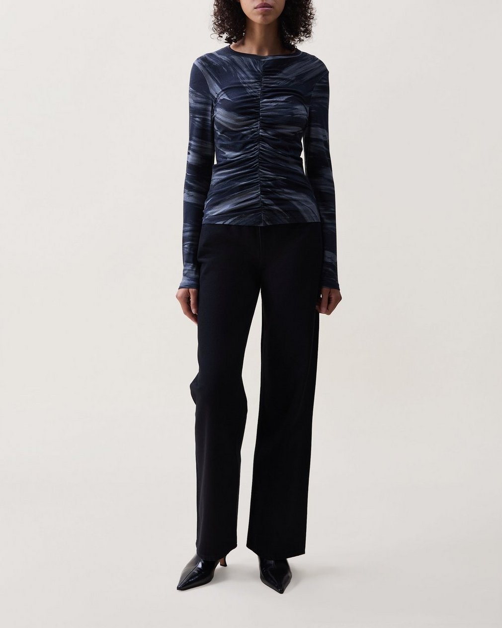 Lucy Shirred Top Navy Multi