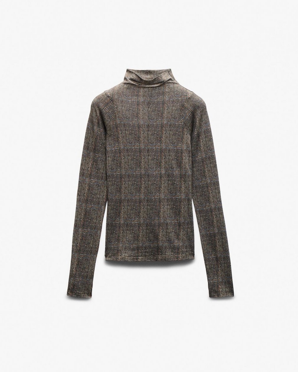 Shaw Plaid Turtleneck T Shirt Brown Multi - Image 2