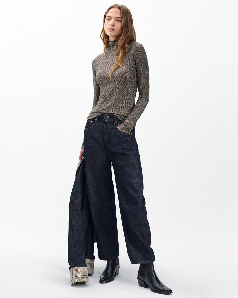 Shaw Plaid Turtleneck T Shirt Brown Multi - Image 3