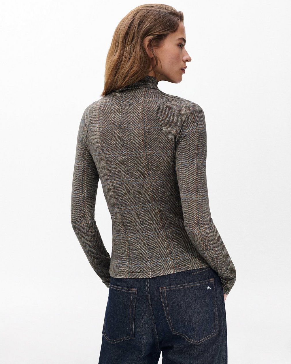 Shaw Plaid Turtleneck T Shirt Brown Multi - Image 7