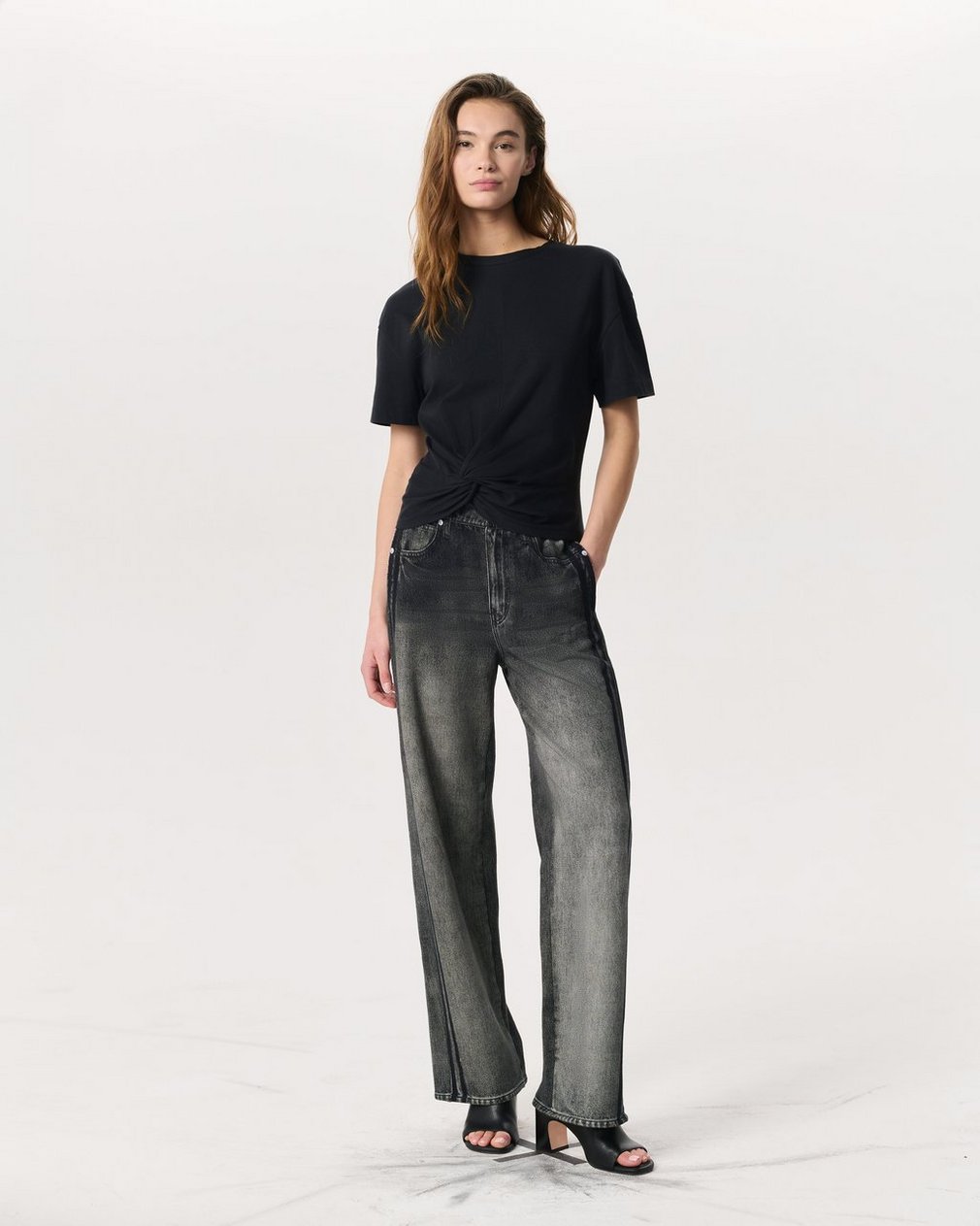 Mica Twist-Detail Draped Cotton T-Shirt Black - Image 4