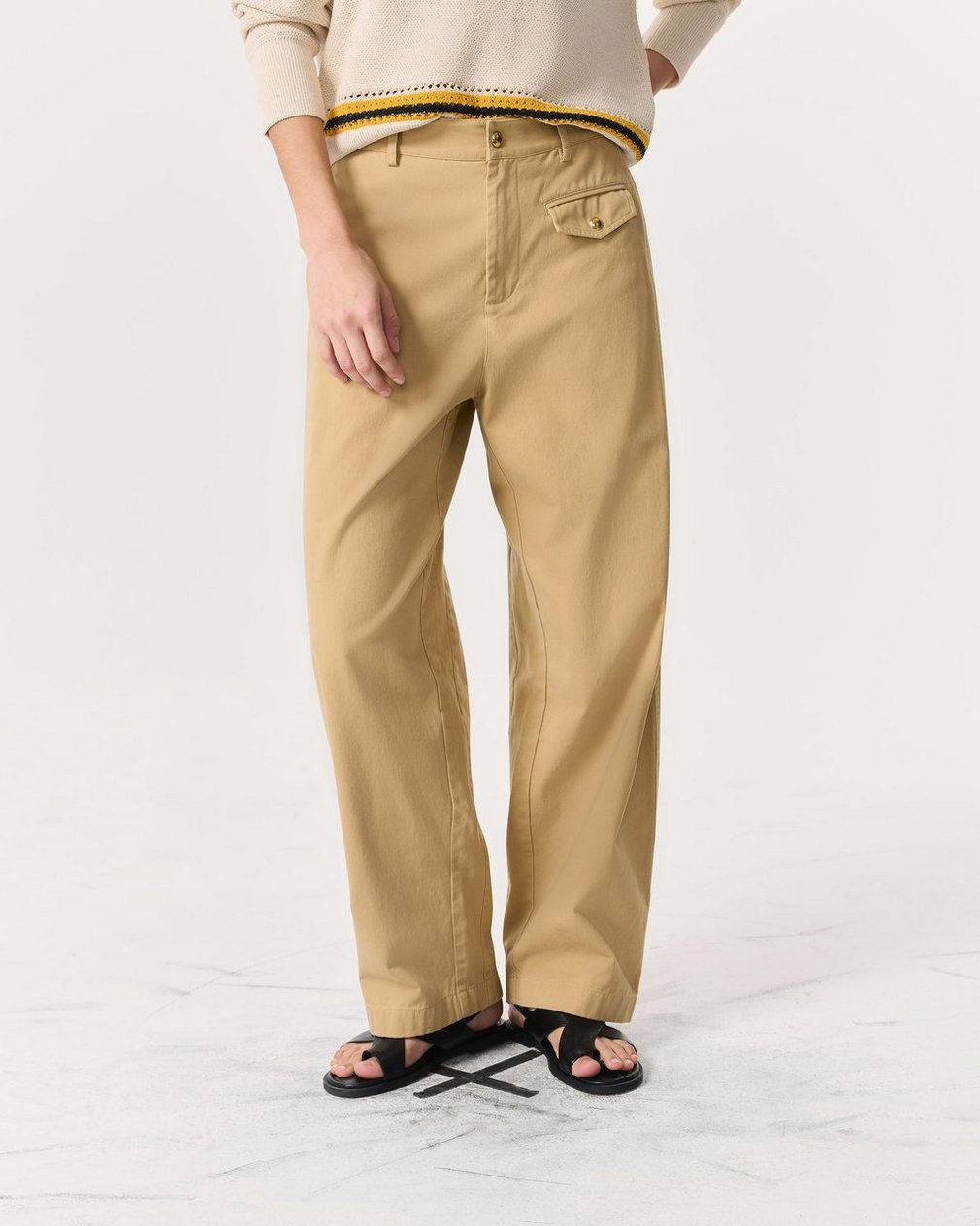 Renata Cotton Twill Utility Pants Beige - Image 3