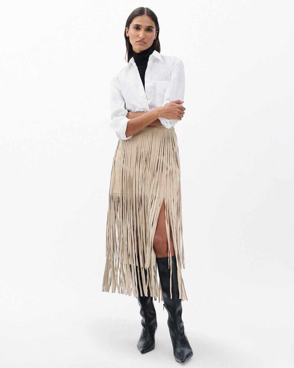 Jasmine Fringed Suede Skirt Stone - Image 3