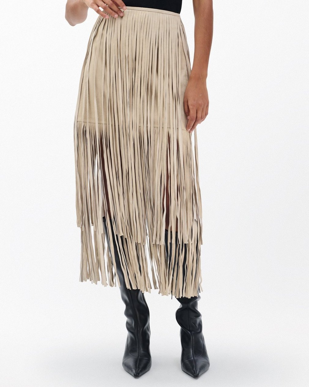Jasmine Fringed Suede Skirt Stone - Image 4