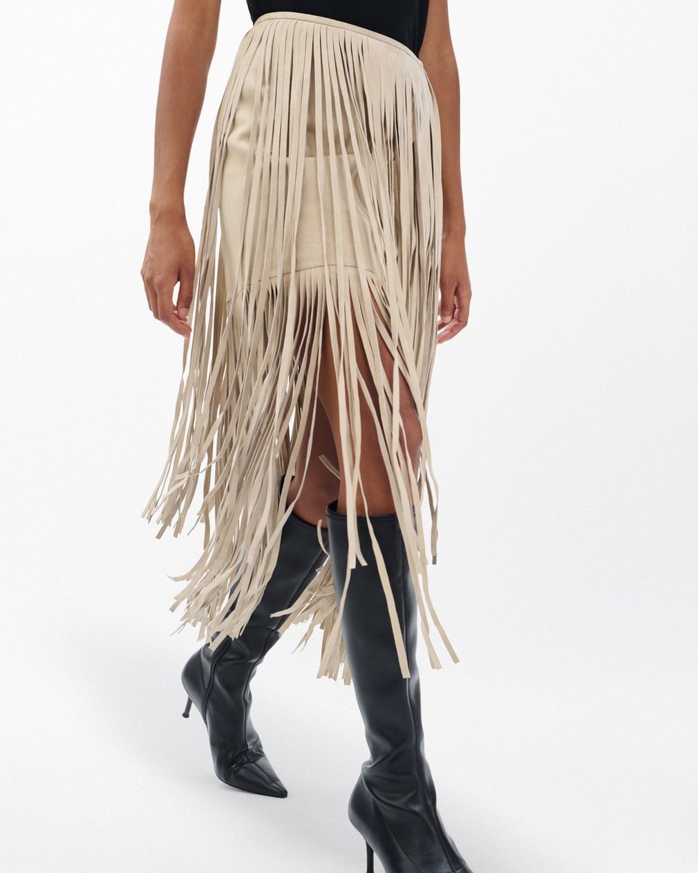 Jasmine Fringed Suede Skirt Stone - Image 5