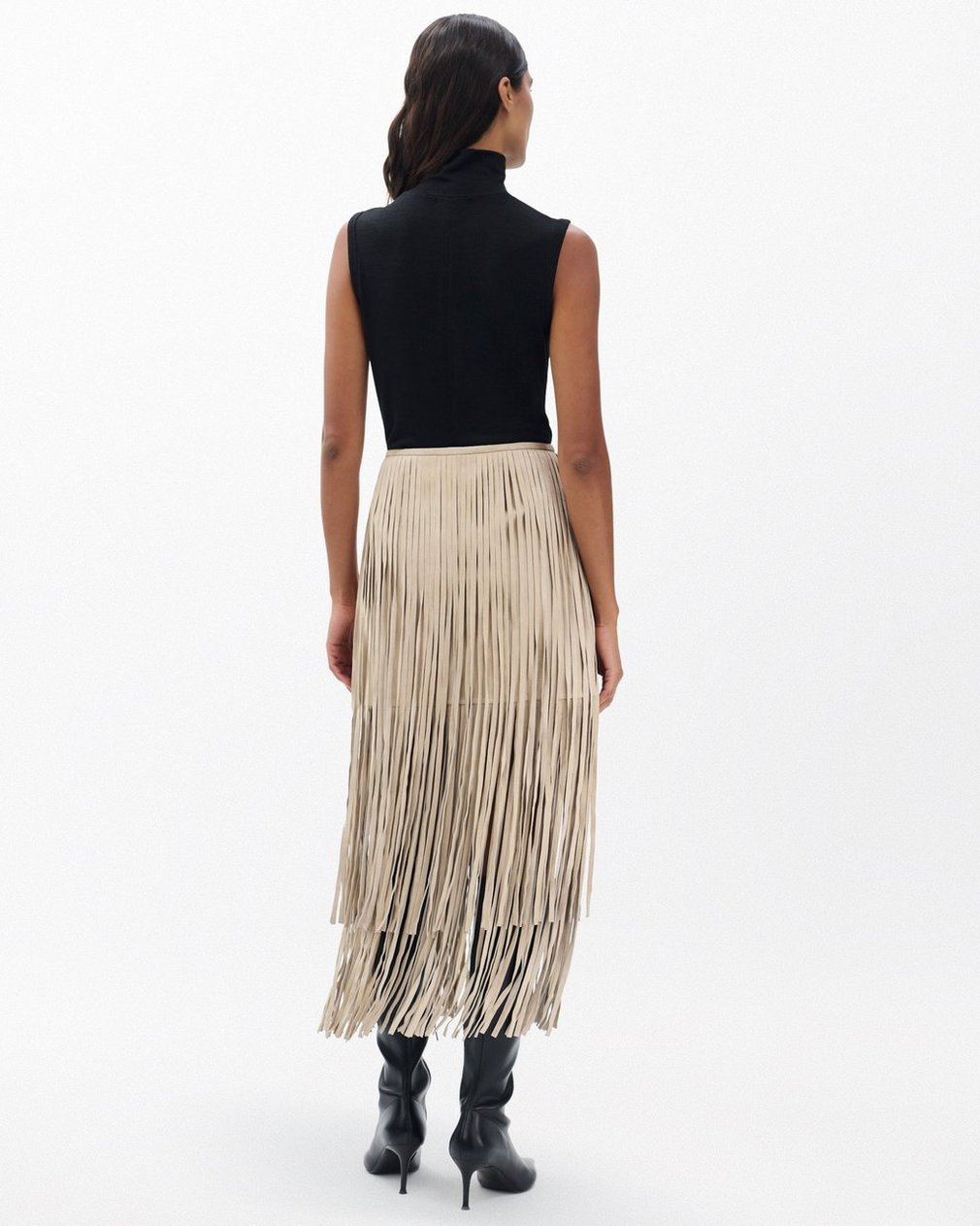 Jasmine Fringed Suede Skirt Stone - Image 6