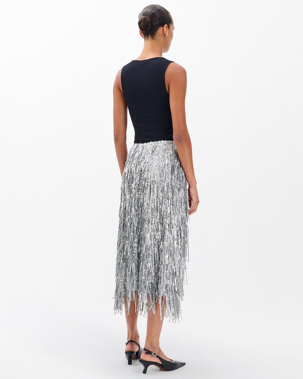Billie Sequined Tassel Midi Skirt Gunmetal - Image 6