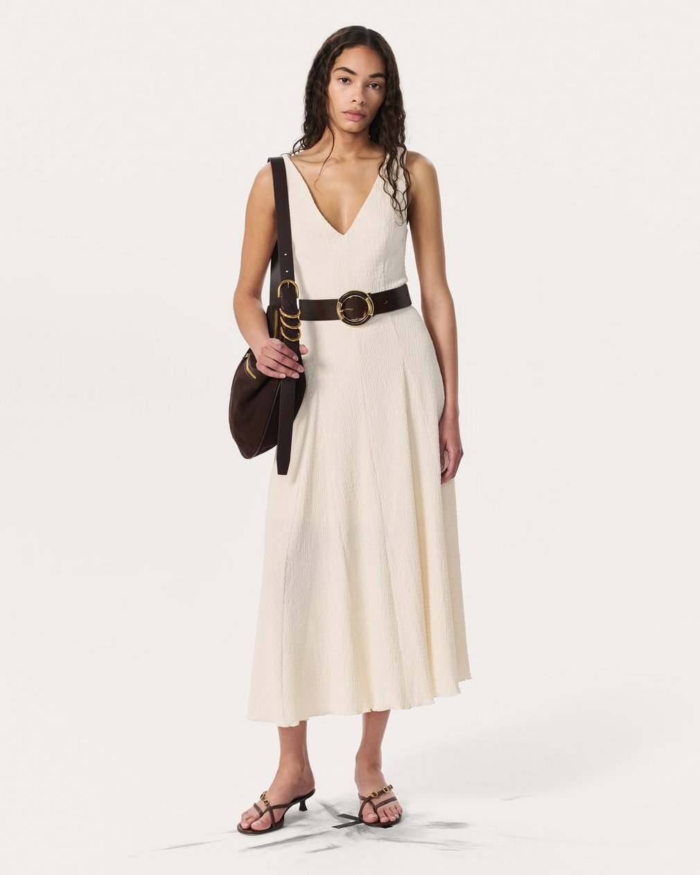 Lou V-Neck Midi Dress Ivory