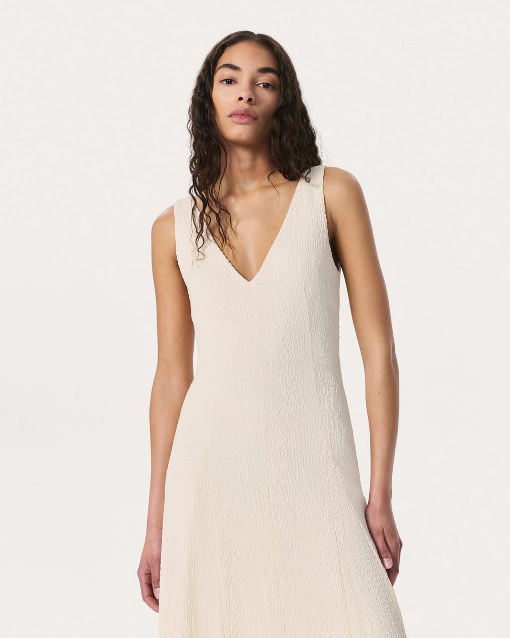 Lou V-Neck Midi Dress Ivory - Image 3