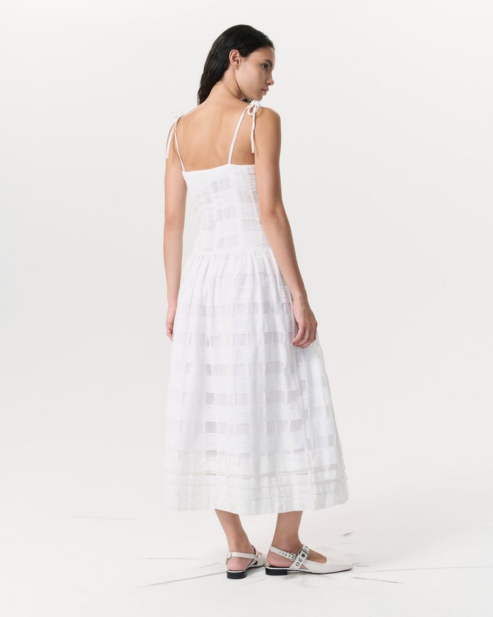 Presley Plaid Cotton-Blend Midi Dress White - Image 5