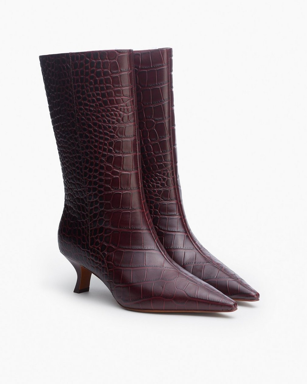 Mott Embossed Leather Boots Bordeaux Croc - Image 3