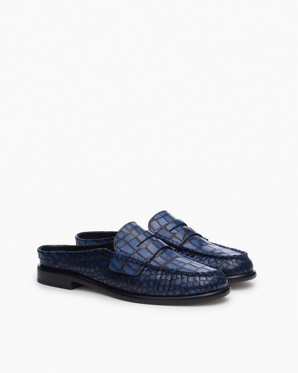 Carter Embossed Leather Mules Indigo Croc - Image 3