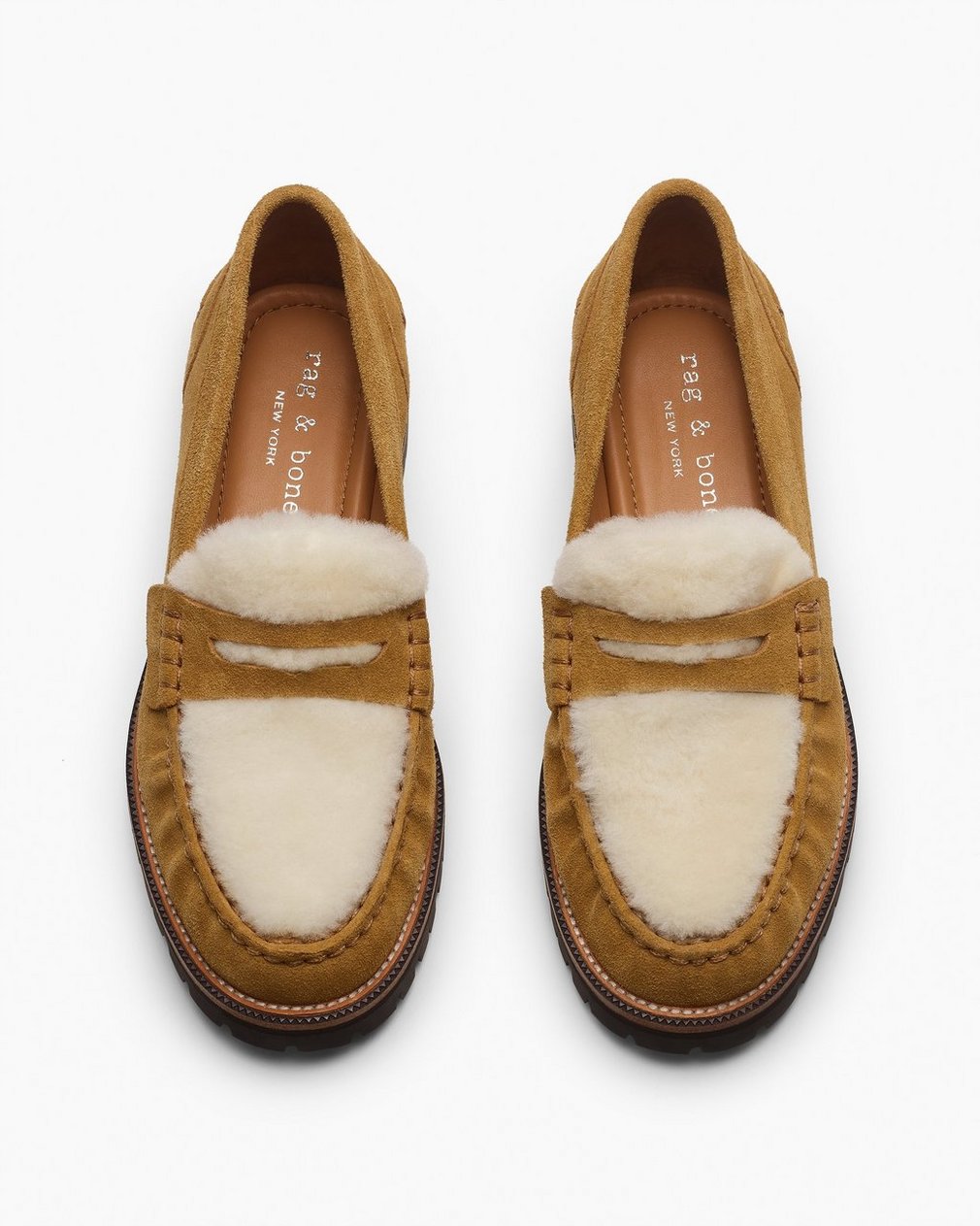 Corey Suede Shearling Loafers Caramel Suede Shearling - Image 5