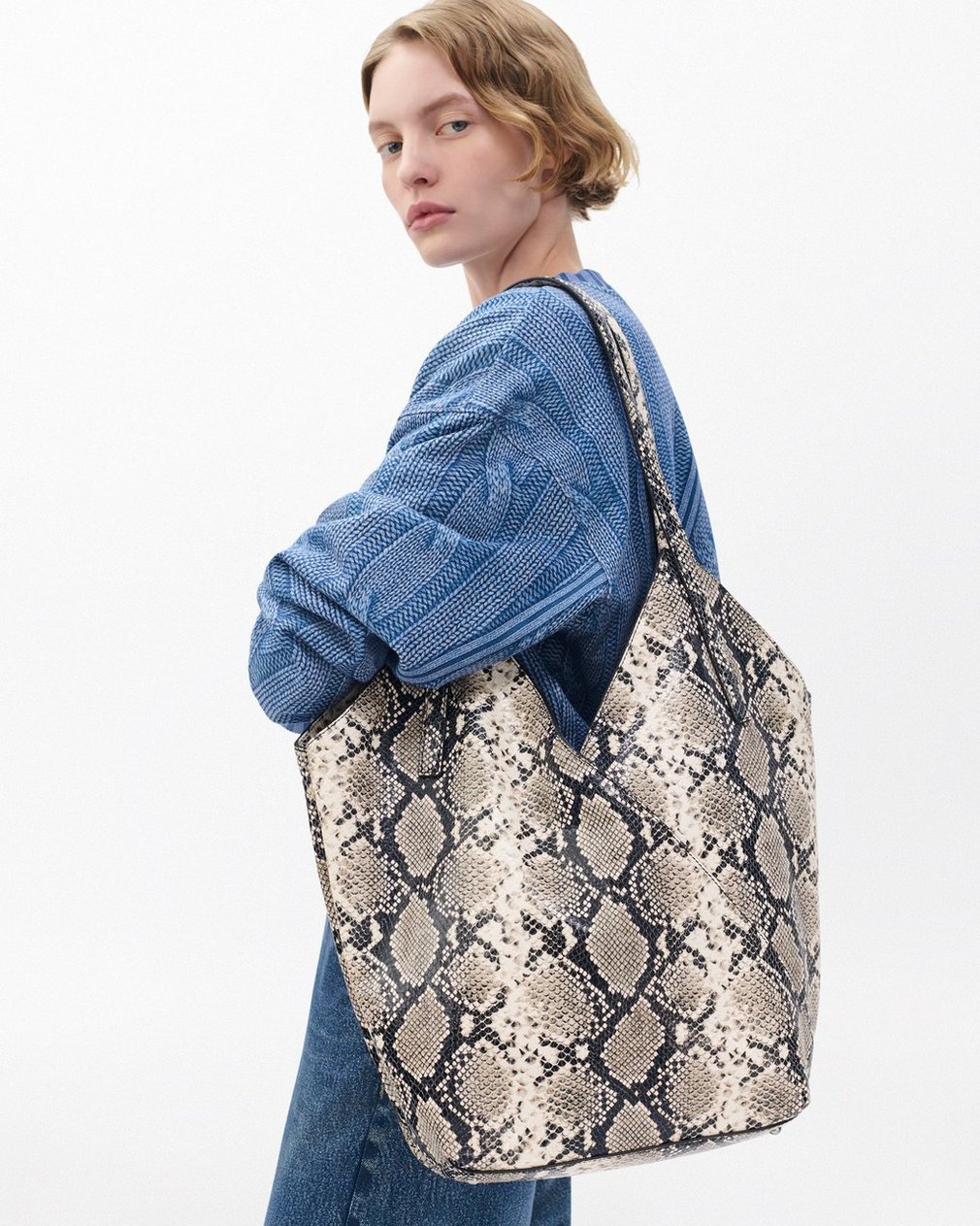 Alix Snakeskin Leather Tote Natural