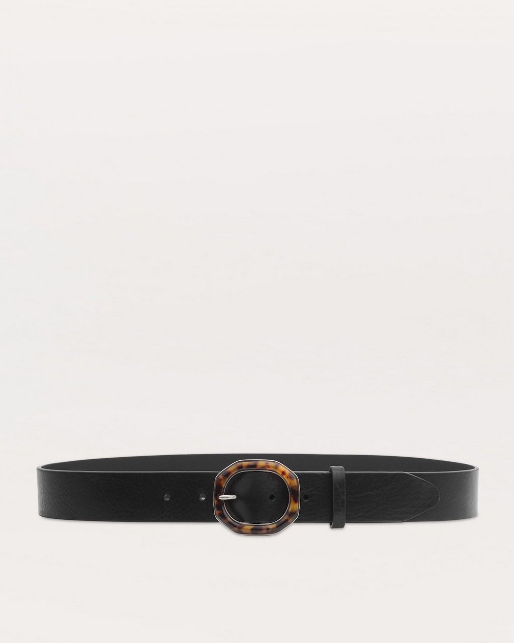 Audrey Tortoiseshell-Buckle Leather Belt Black Tortoise