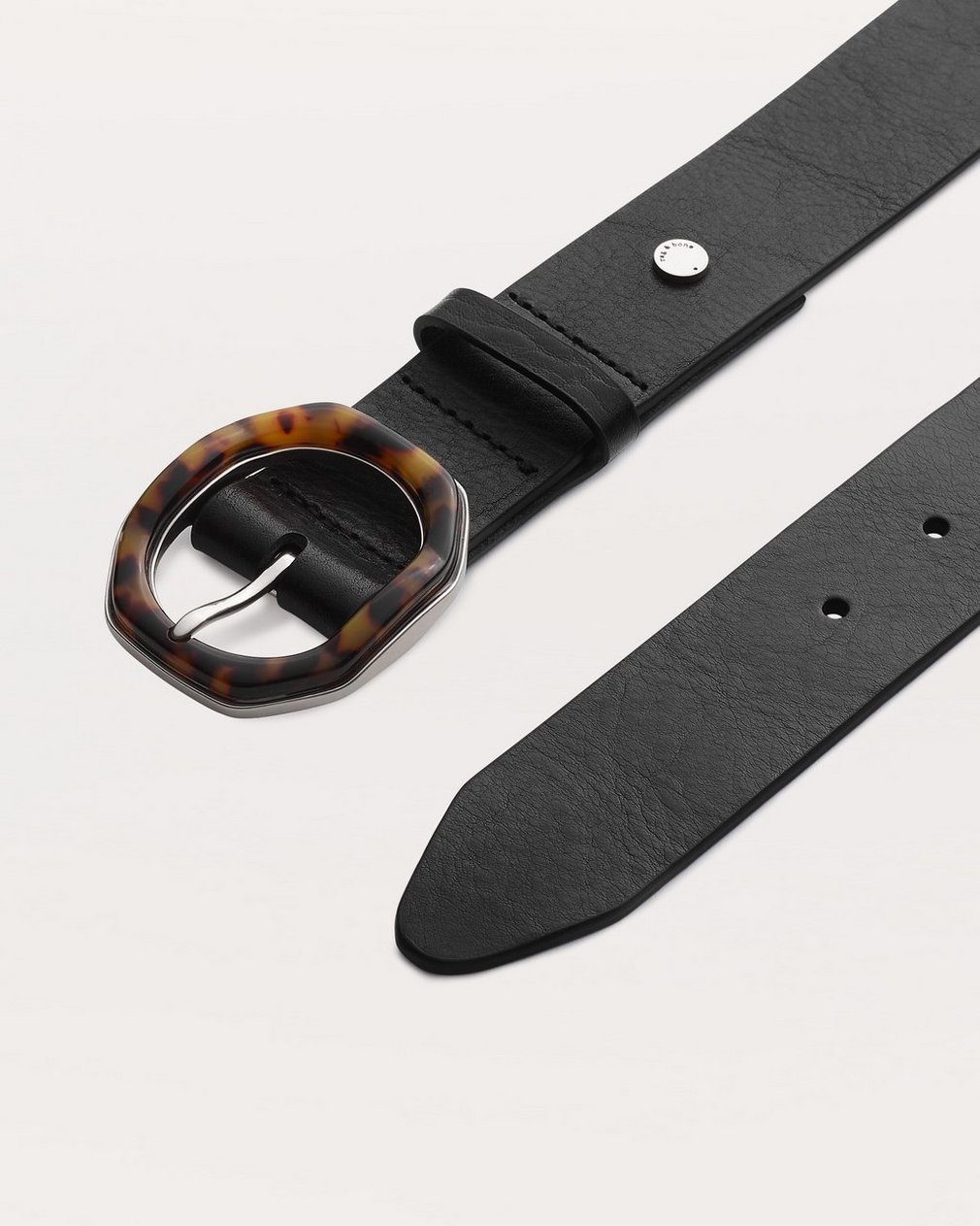 Audrey Tortoiseshell-Buckle Leather Belt Black Tortoise - Image 3