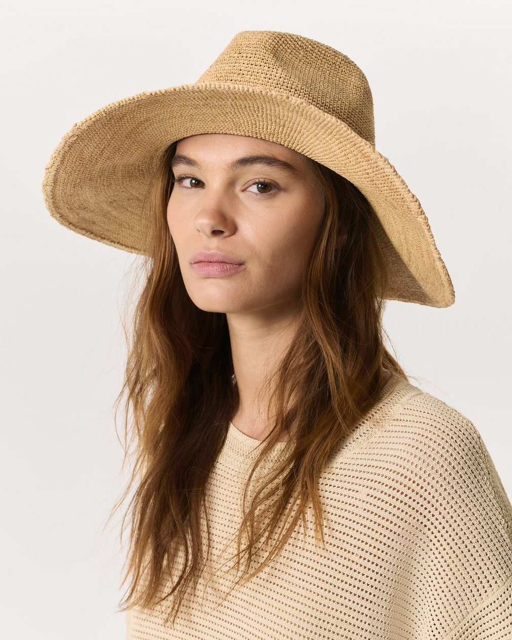 Leather-Trimmed Wide-Brim Raffia Hat Natural - Image 2