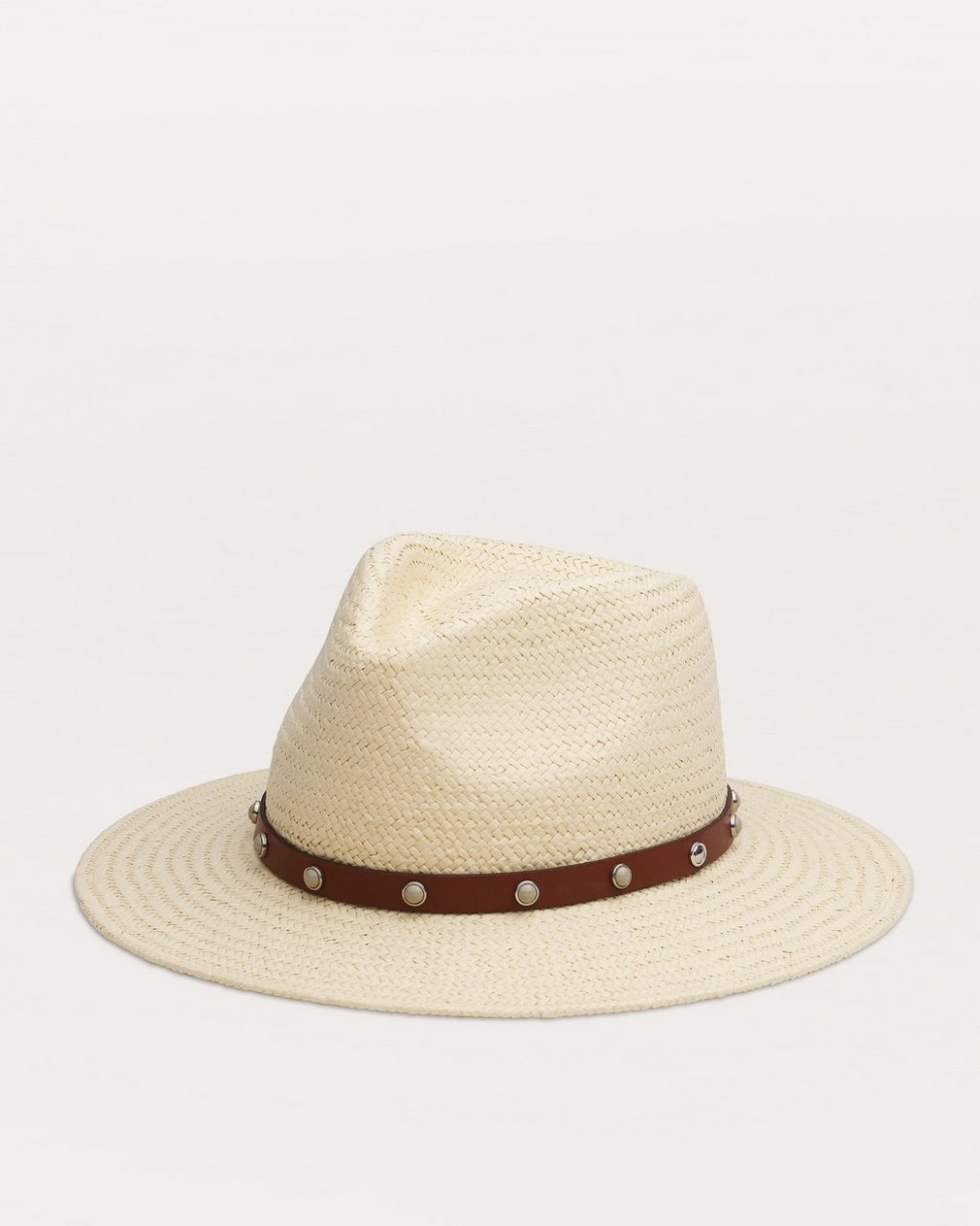 Cabochon-Studded Packable Straw Fedora Natural