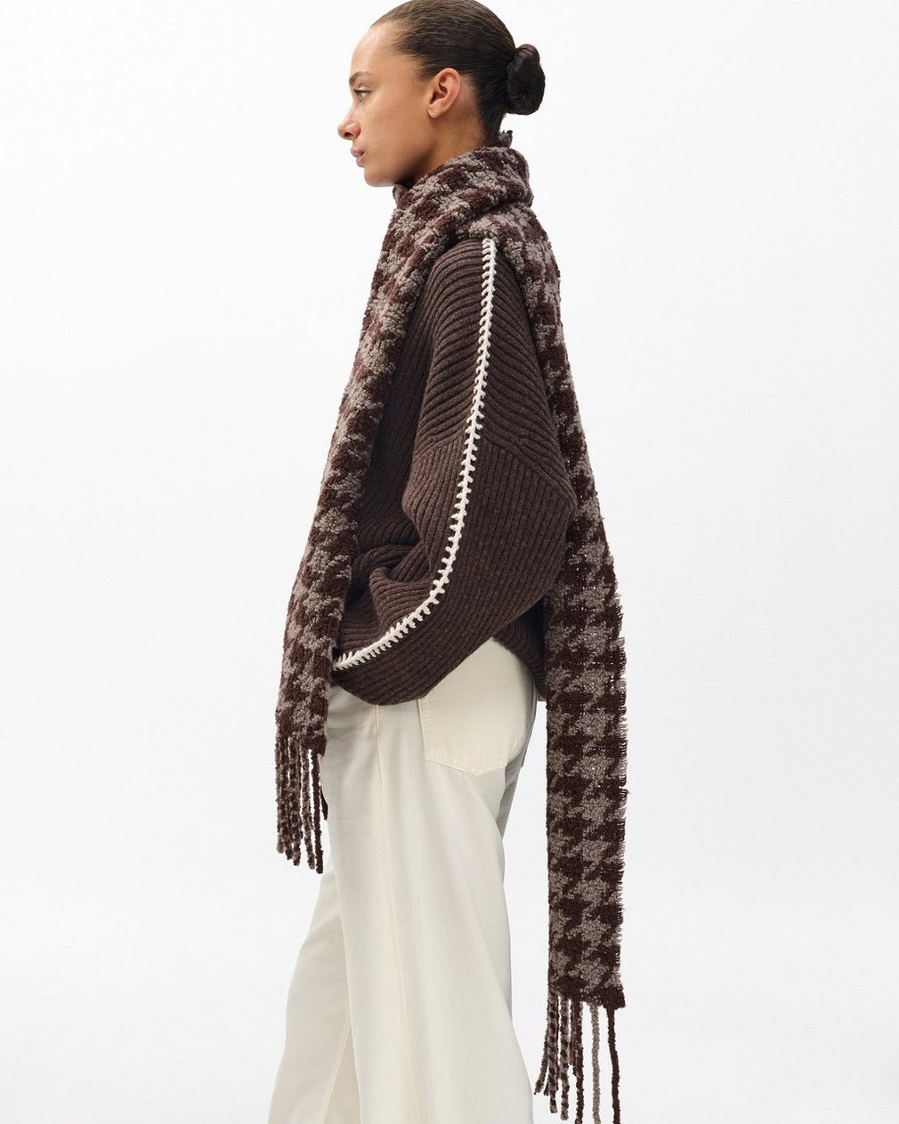 Nora Houndstooth Scarf Dark Espresso Multi