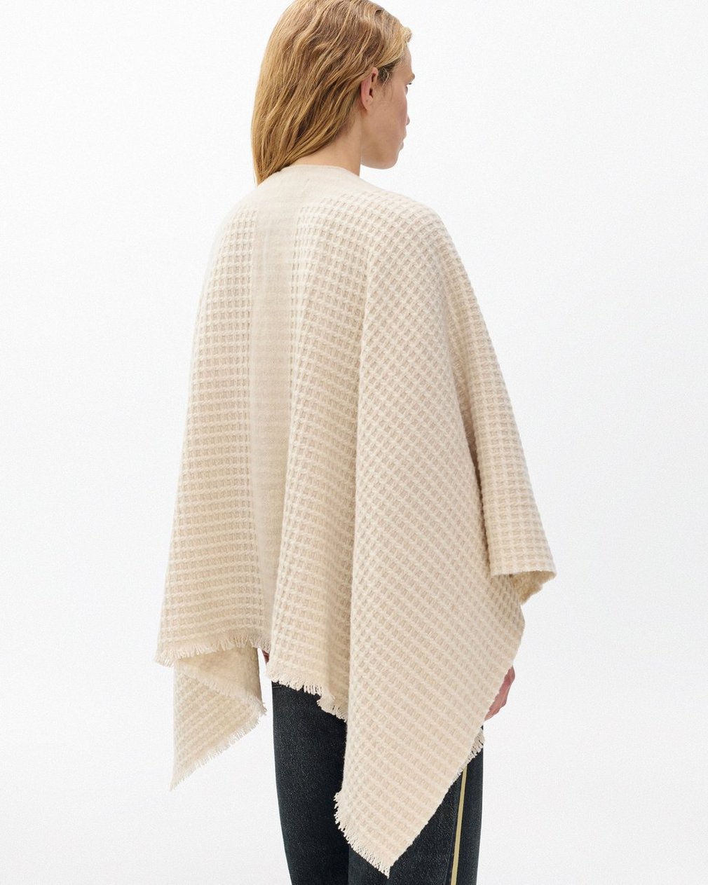 Joni Waffle-Knit Wool Poncho Oatmeal - Image 5