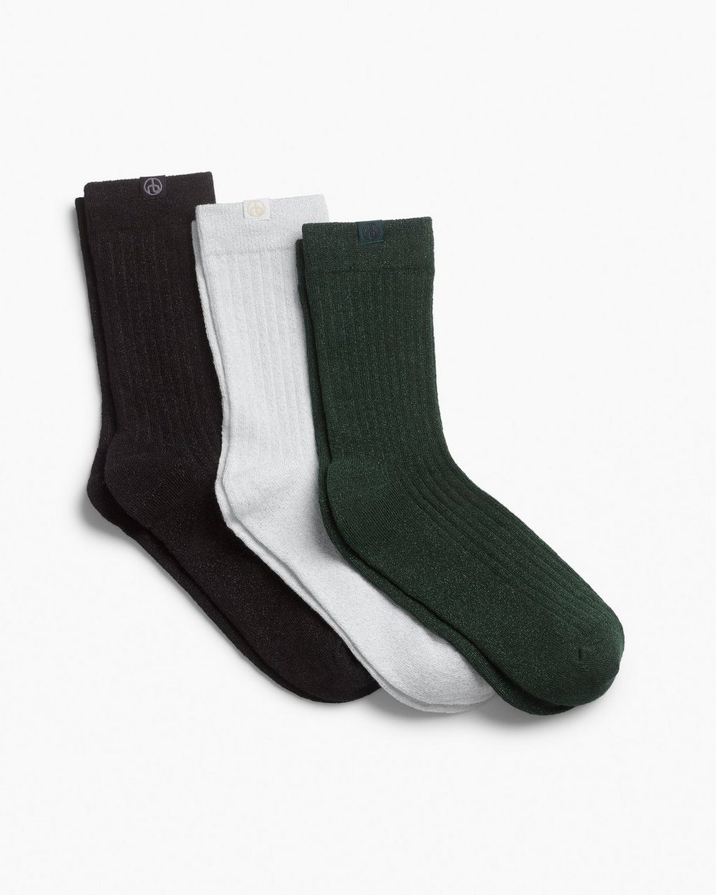Three-Pack rb Glitter Socks Green Black White