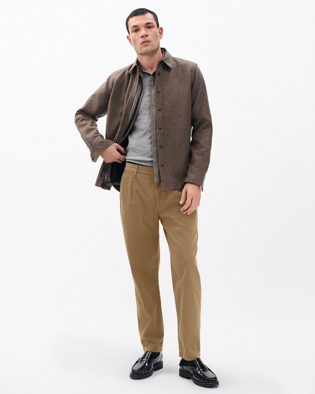 Evan Pleated Stretch Twill Chinos Bark