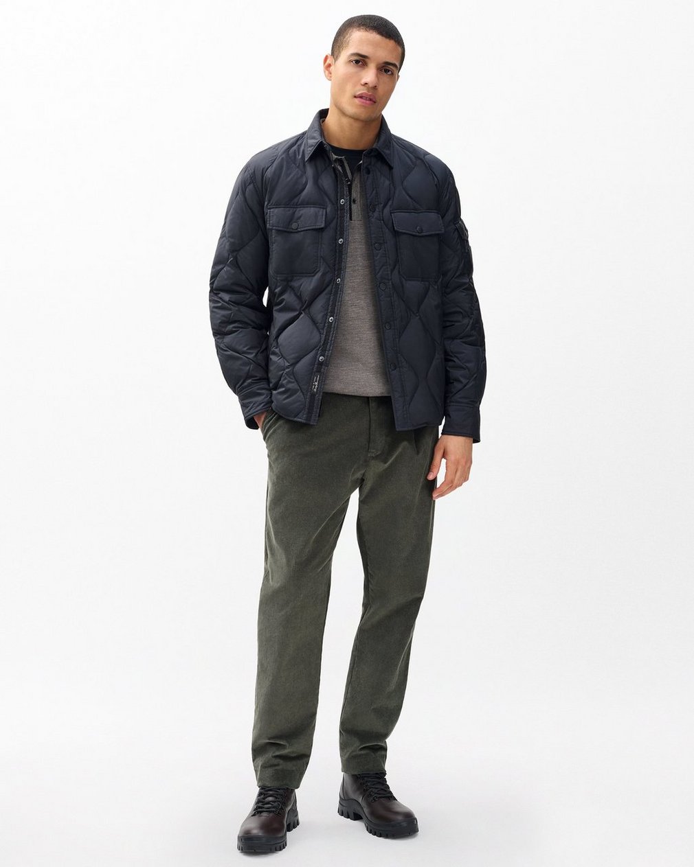 Evan Pleated Corduroy Trousers Dark Shadow