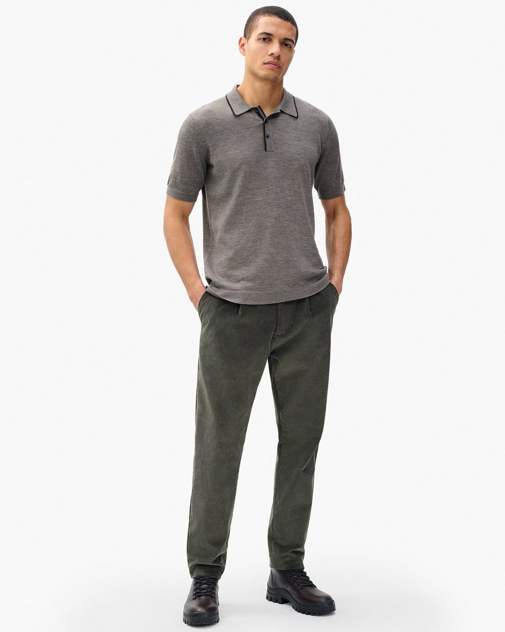 Evan Pleated Corduroy Trousers Dark Shadow - Image 3