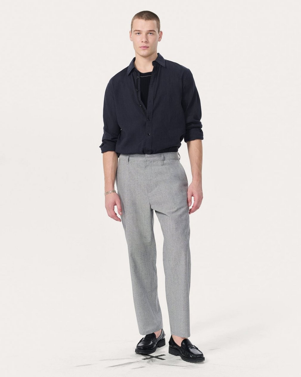 Baggy Wool-Blend Trousers Grey