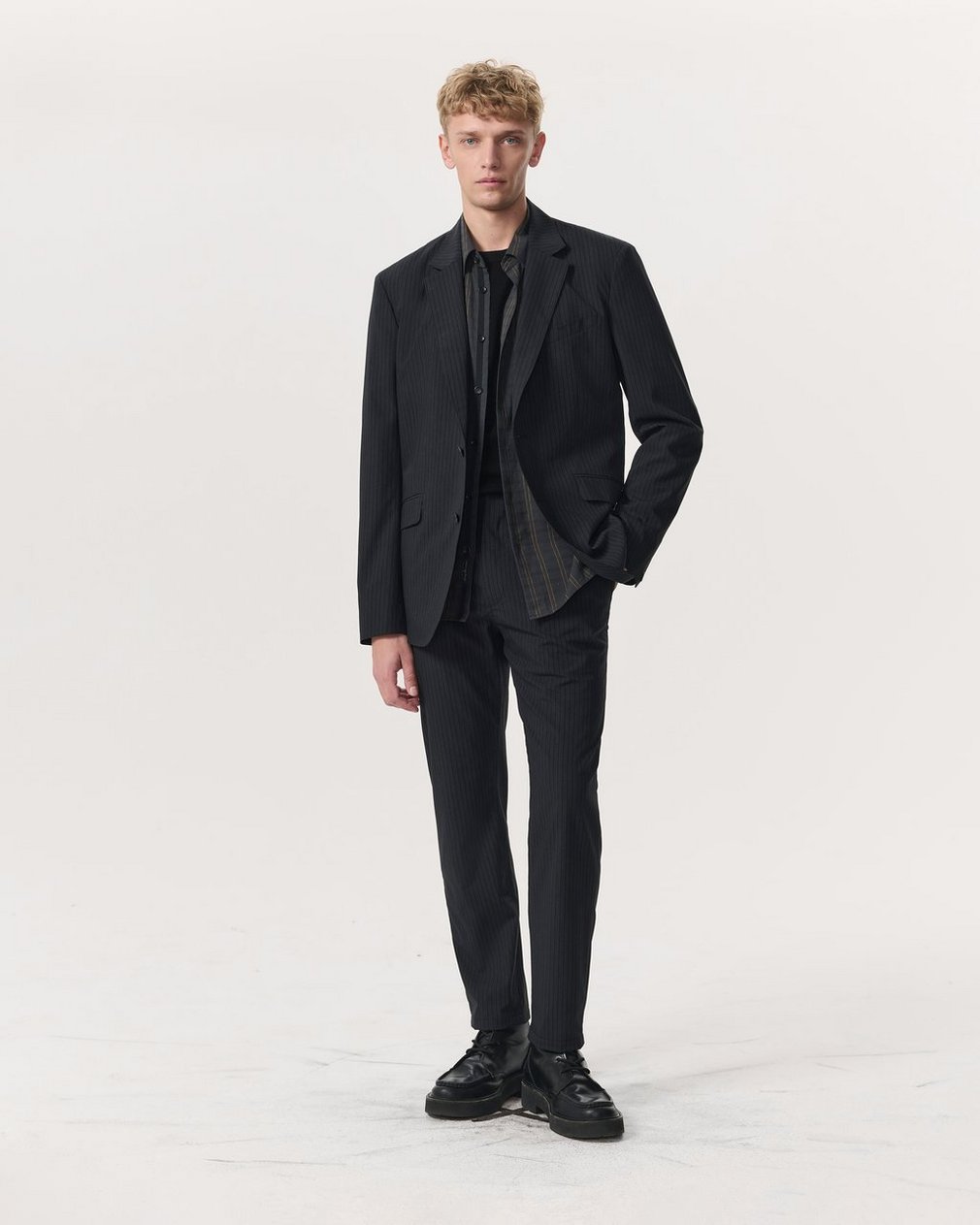 Lennox Pinstripe Italian Wool-Blend Trousers Black - Image 8