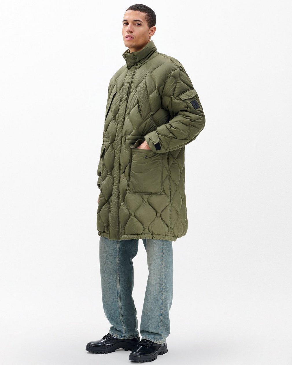 Dane Quilted Down Parka Dark Olive - Image 3