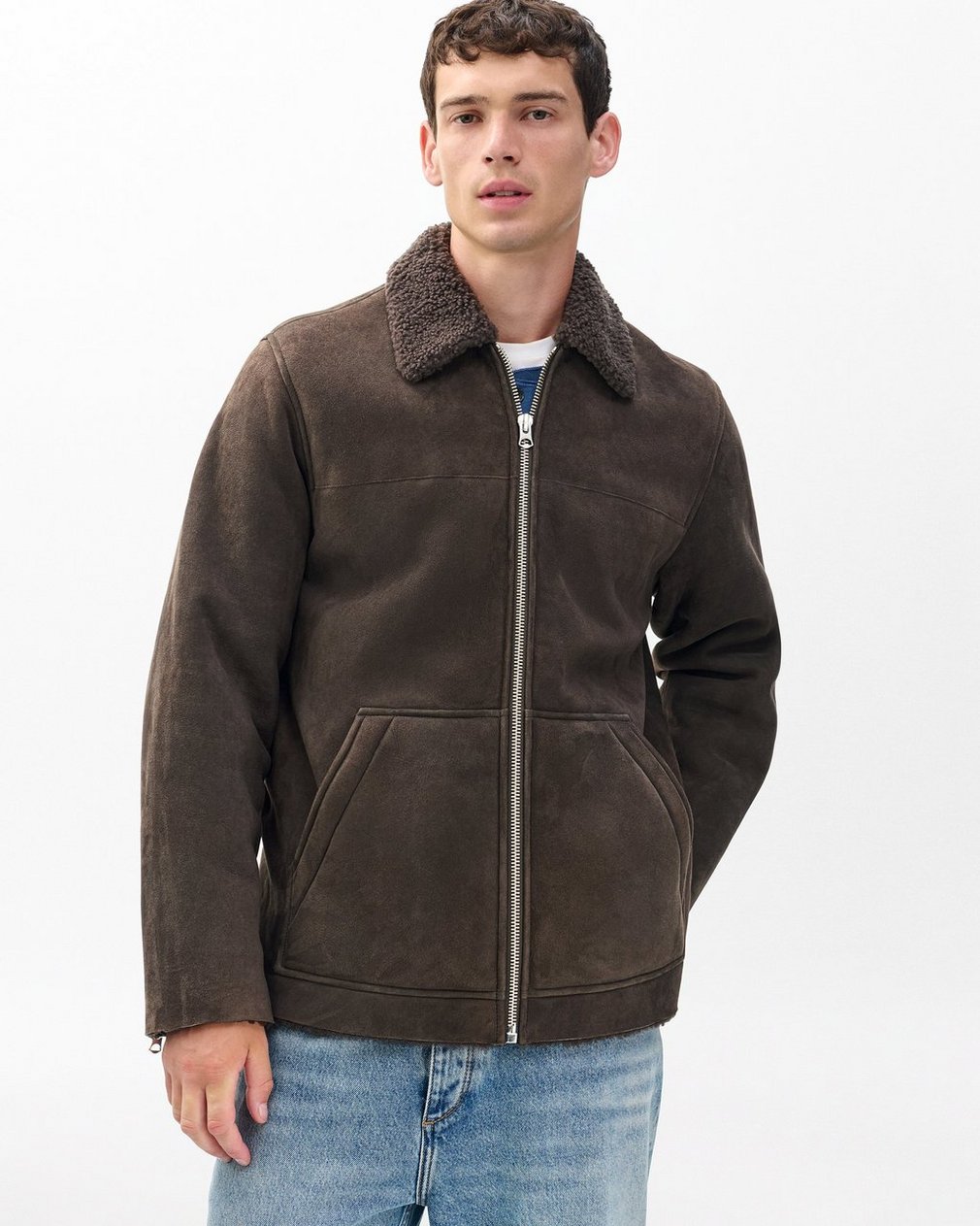 Trent Lamb Shearling Jacket Distressed Brown