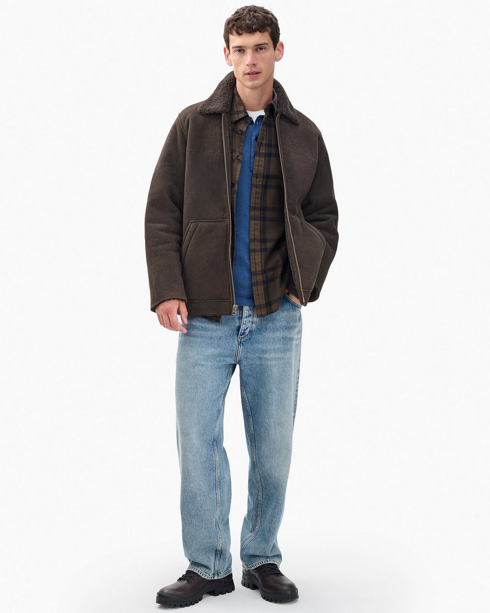 Trent Lamb Shearling Jacket Distressed Brown - Image 3