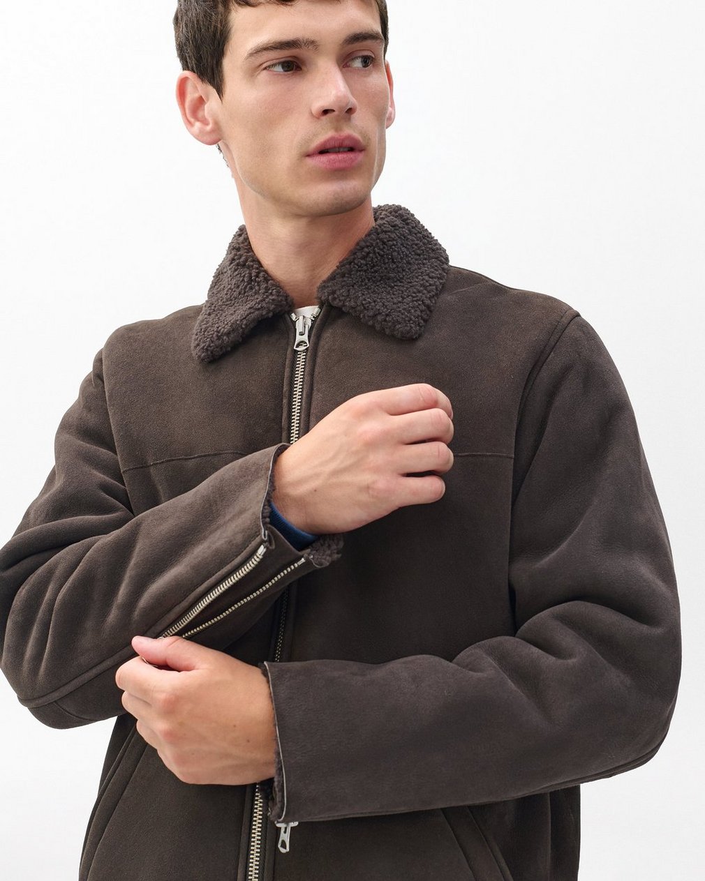 Trent Lamb Shearling Jacket Distressed Brown - Image 4