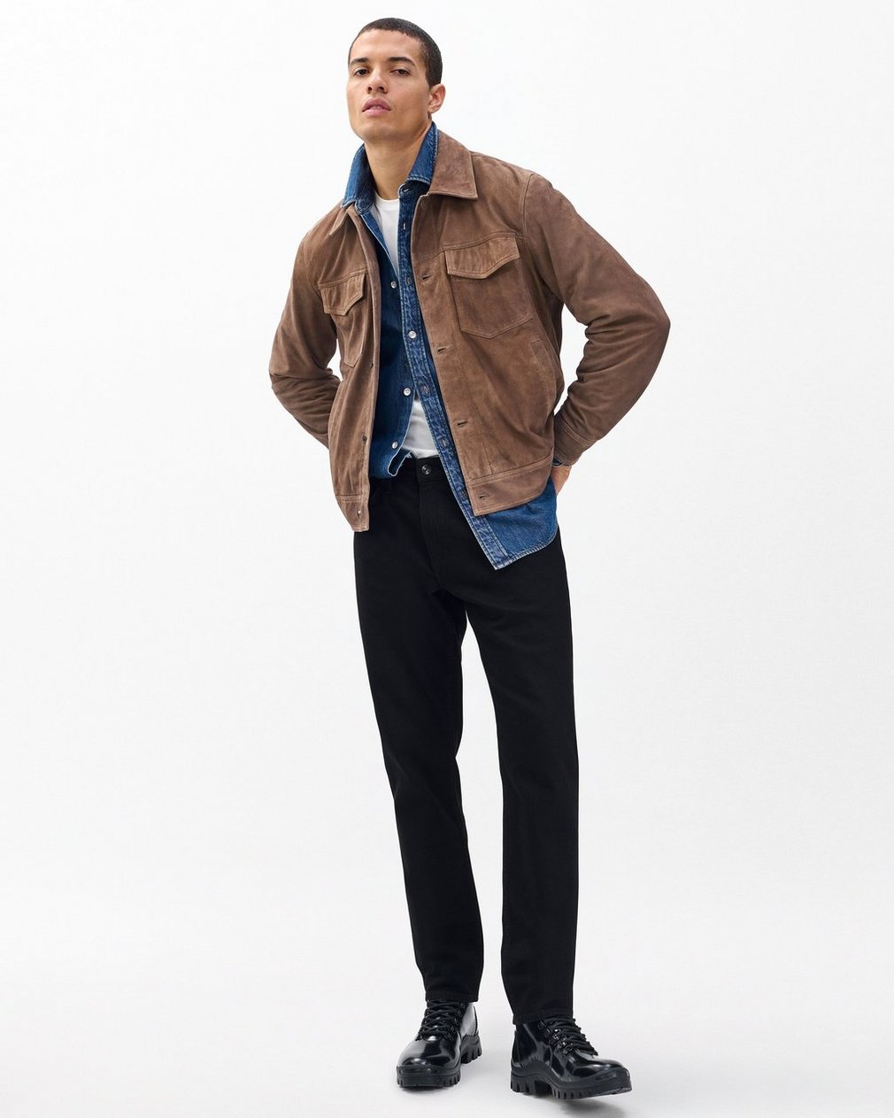 rb Suede Trucker Jacket Light Brown - Image 2
