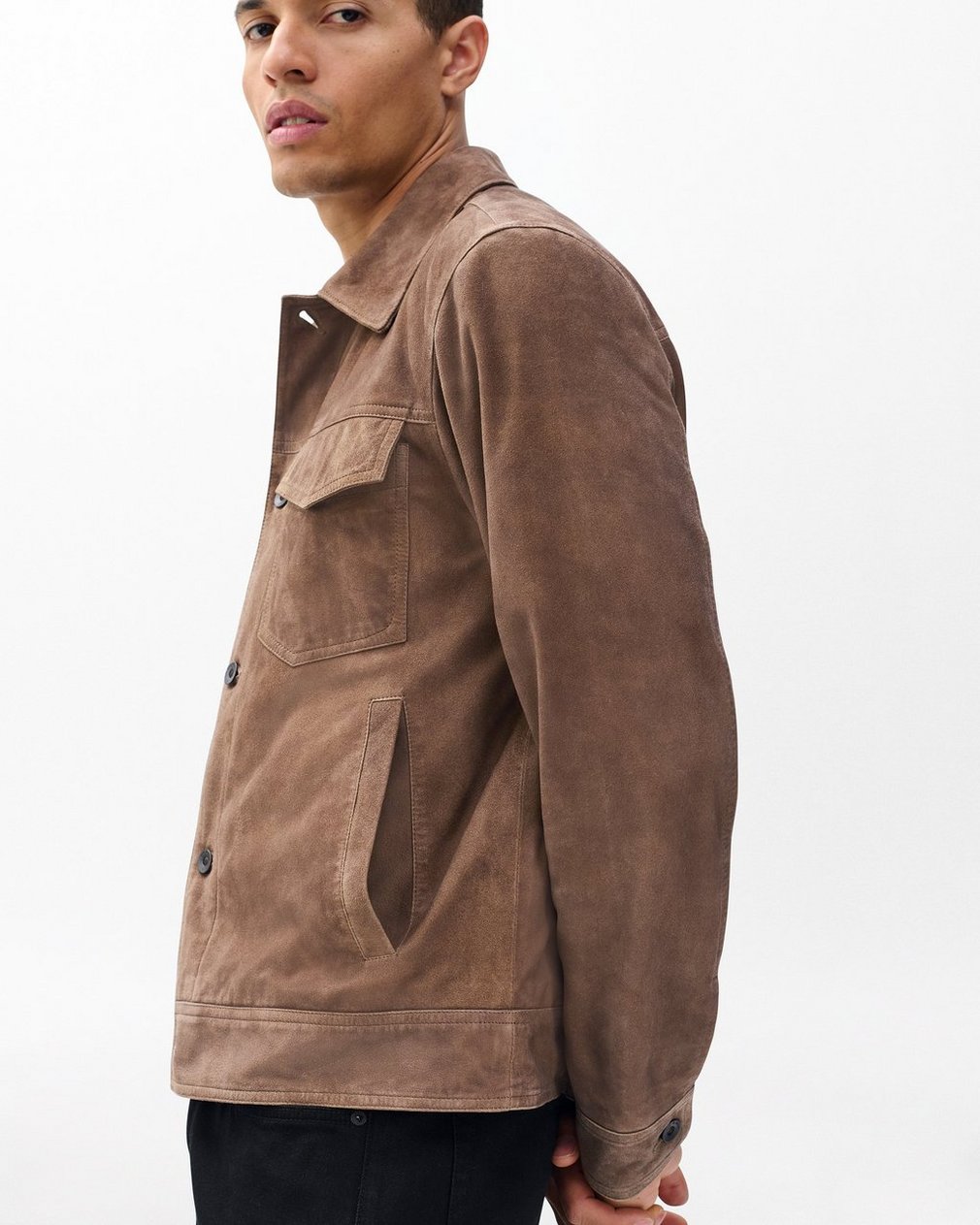 rb Suede Trucker Jacket Light Brown - Image 4